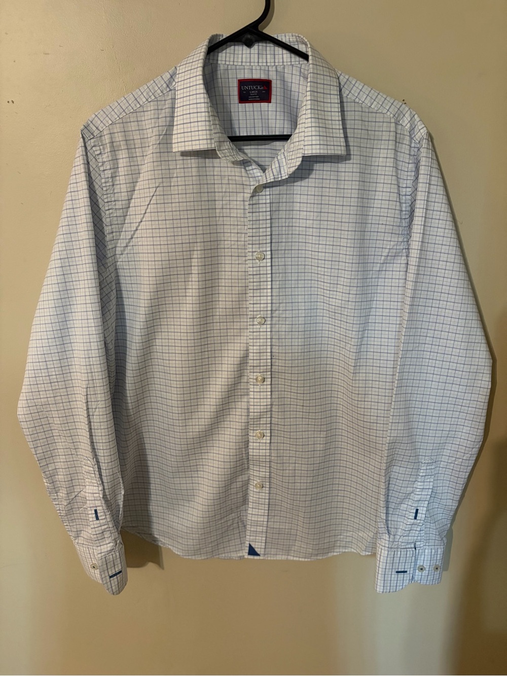 UNTUCKit White Dress Shirt with Light Blue Windowpane Grid